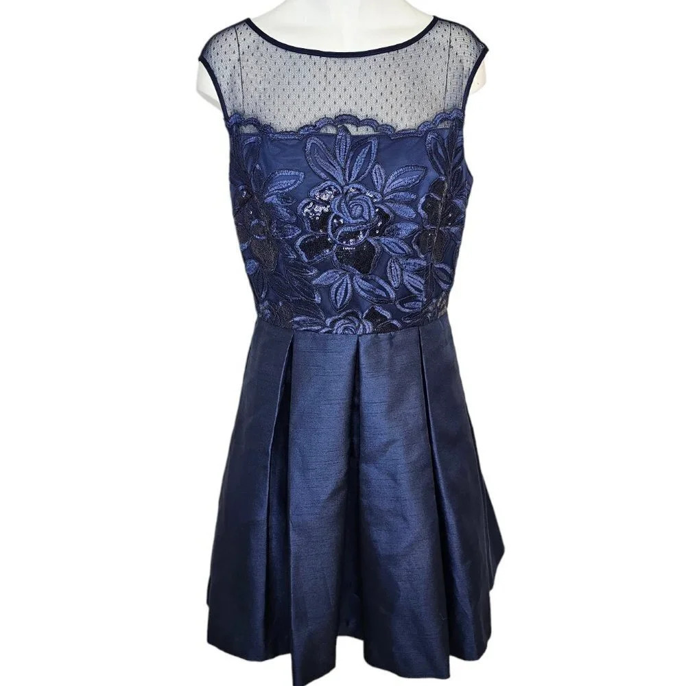 Eliza J Fit & Flare Sequin Embroidered Dress Blue Size 6 Eras